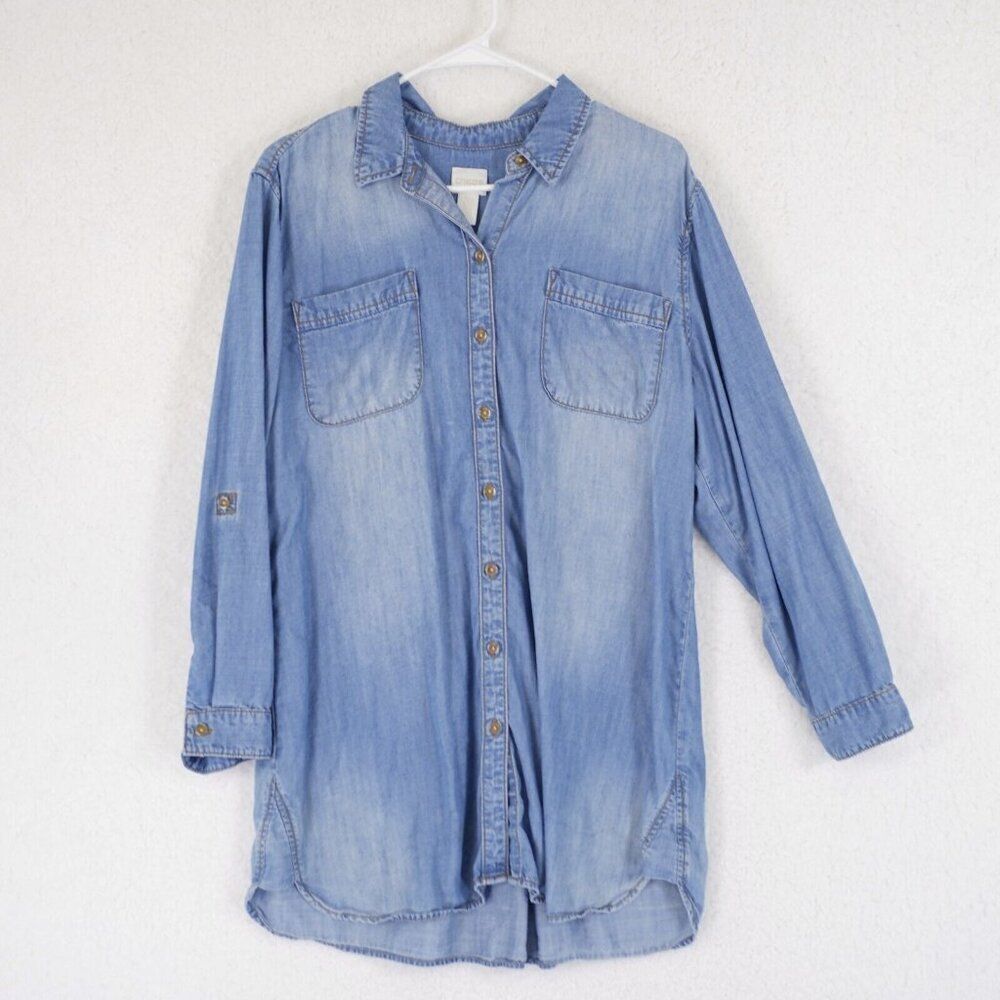Chico's 2P Petite Blue Lyocell Denim Collared Button‎ Front Shirt